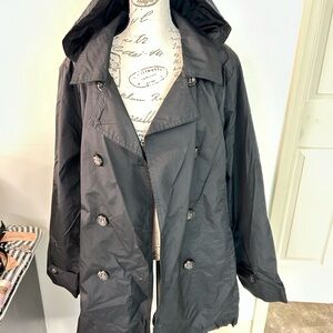 Women’s Jones New York XXL Black Raincoat Jacket with Detachable Hood NWOT